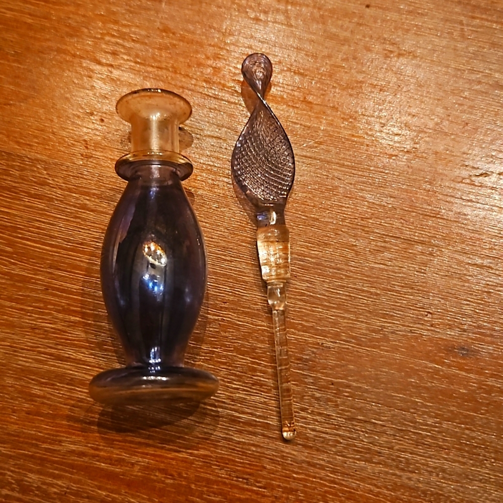Beautiful blue two tone glass perfume bottle 4" x 1"